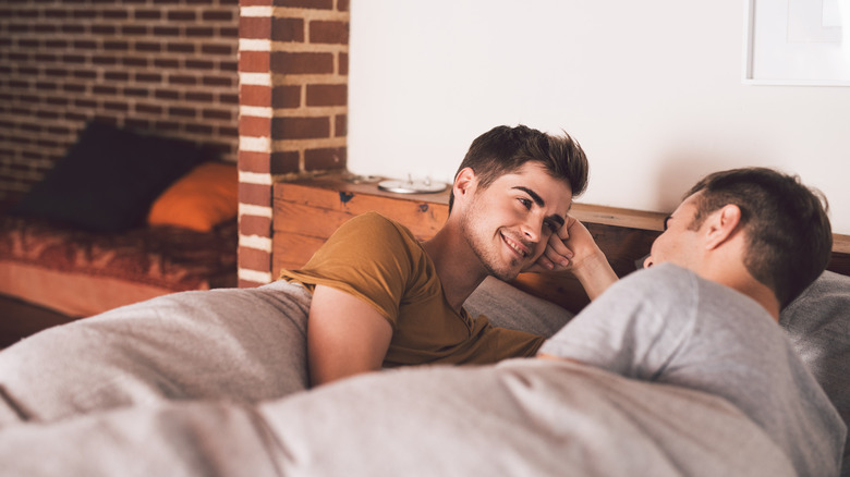 couple talking in bed