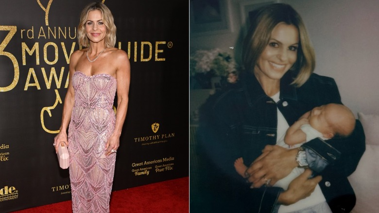 Candace Cameron Bure smiling in pink, strapless dress
