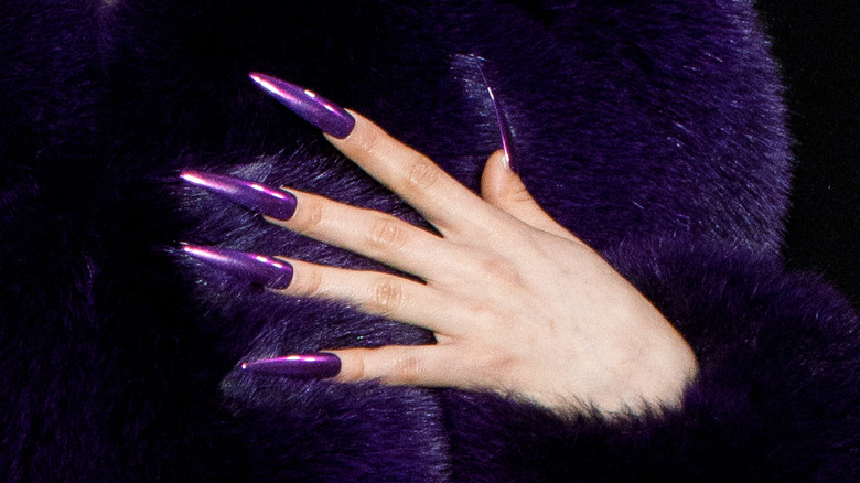 Shiny long purple nails