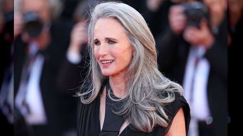 Andie MacDowell on the red carpet with a blowout