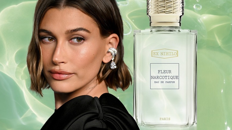 Hailey Bieber perfume collage