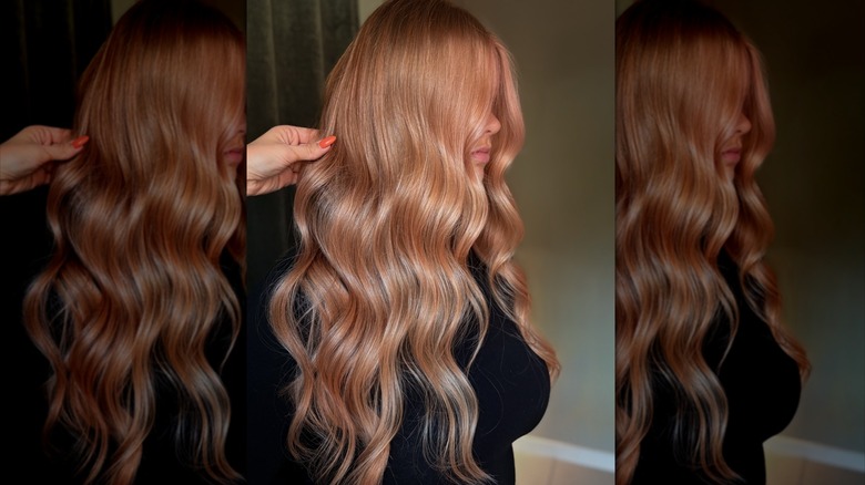 A woman with long hair and a warm copper hair color