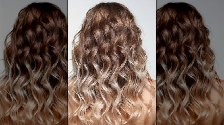 A brown to blond balayage with heavy contrast.