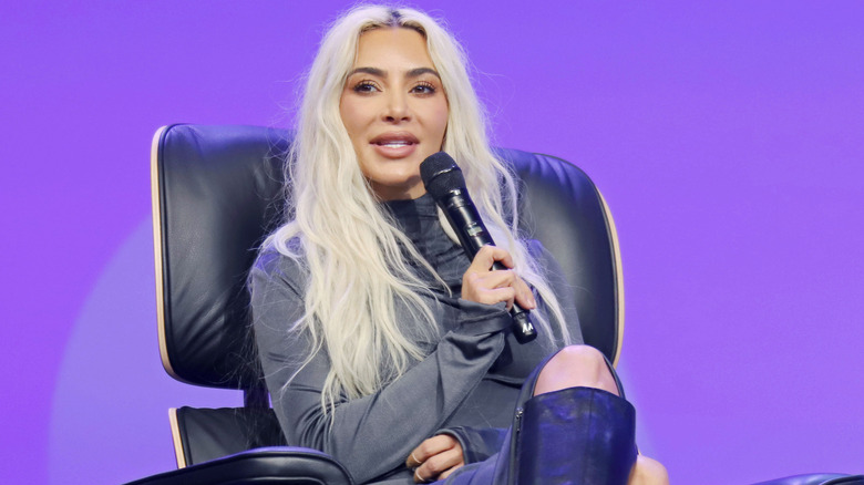 Kim Kardashian with platinum blond hair