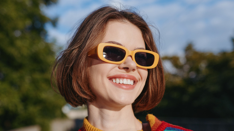 A woman with a bob haircut