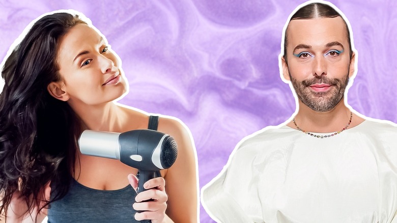 woman blow drying hair with Jonathan Van Ness