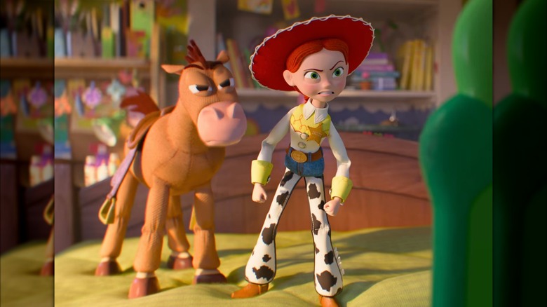 Jessie from Toy Story looking mad alongside Bullseye