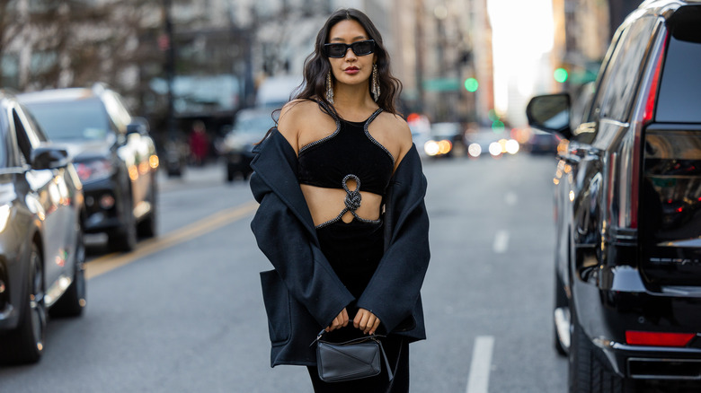 woman wearing cutout halter dress