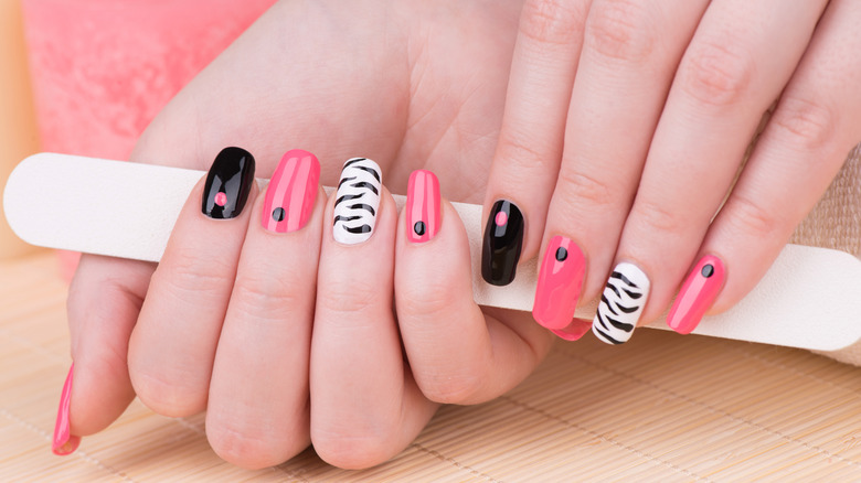 Manicure with zebra print accents 