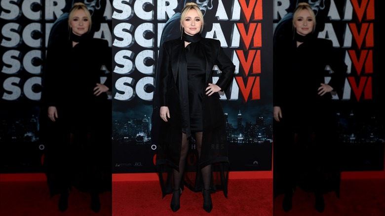 Hayden Panettiere wearing an all-black outfit with her hair in a high bun in March 2023.
