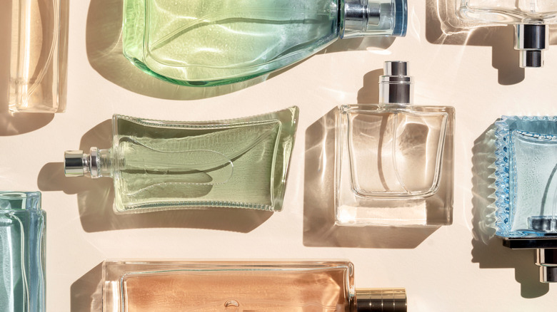 arranged perfume bottles