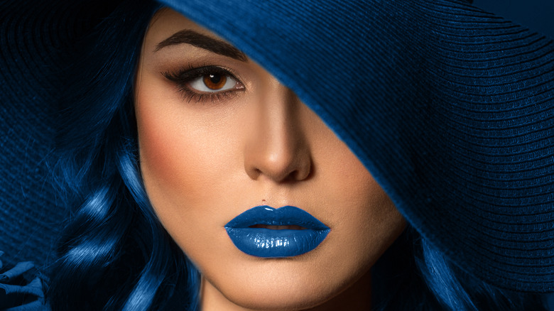 Woman with blue lipstick