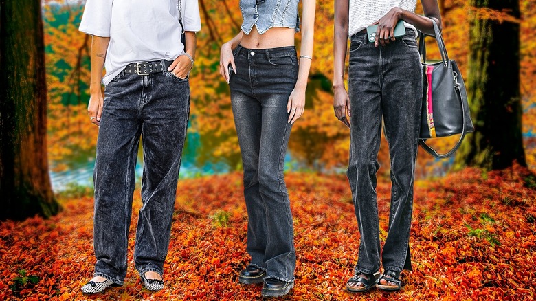 Multiple people wearing black jeans.