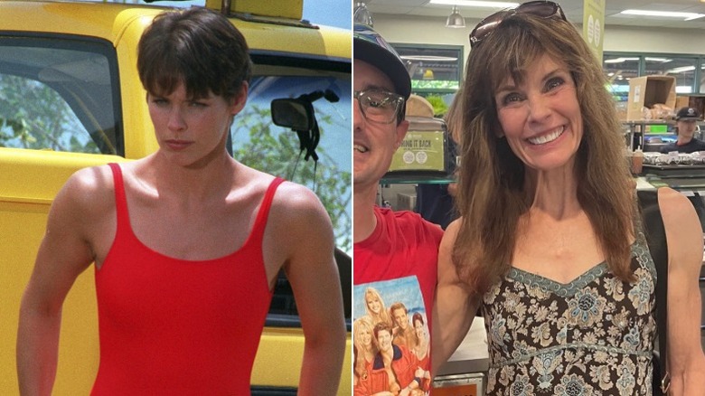 Alexandra Paul on the "Baywatch" set and in 2026, posing with a fan