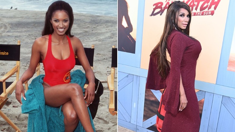 Traci Bingham on the "Baywatch" set in 1996 and at a premiere event in 2024