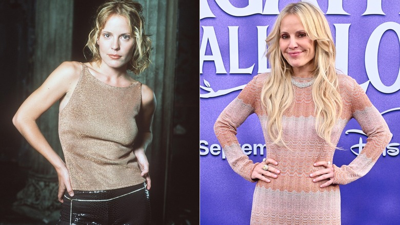 Emma Caulfield as Anya Jenkins in "Buffy the Vampire Slayer" on the left and at an event in 2024 on the right.