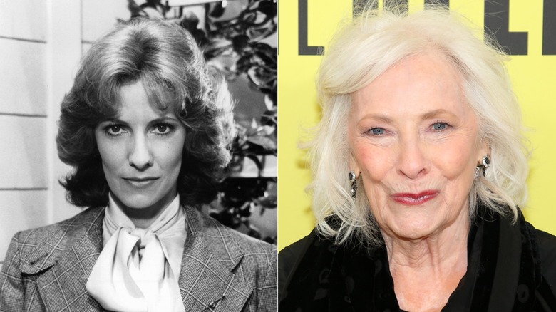 Betty Buckley portrait from the television series 'Eight Is Enough', 1977 next to a 2025 photo of her at a premiere.