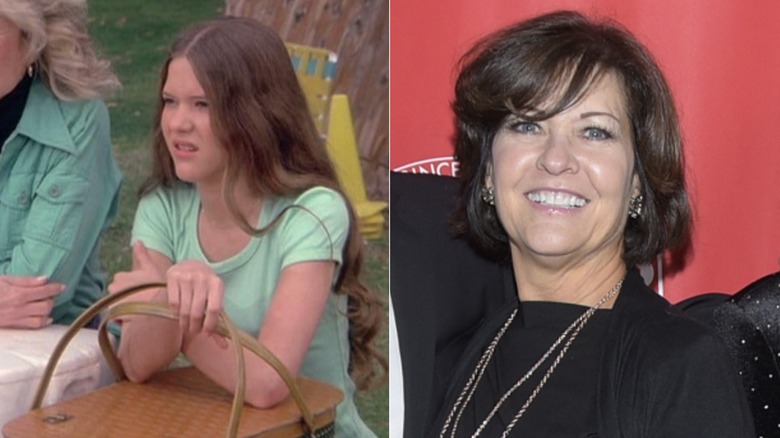 Connie Needham in an episode of Eight Is Enough next to a photo of her at at an event in 2019.