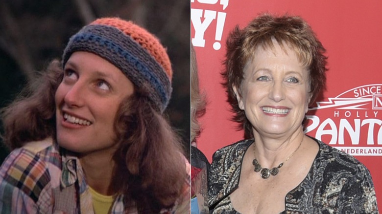 Laurie Walters starring as Joannie in Eight Is Enough next to a photo of her with short hair in 2019.
