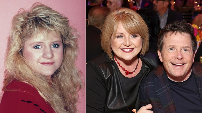 Tiny Yothers in 1987 and in November 2023 at a Parkinson's charity event with Michael J. Fox