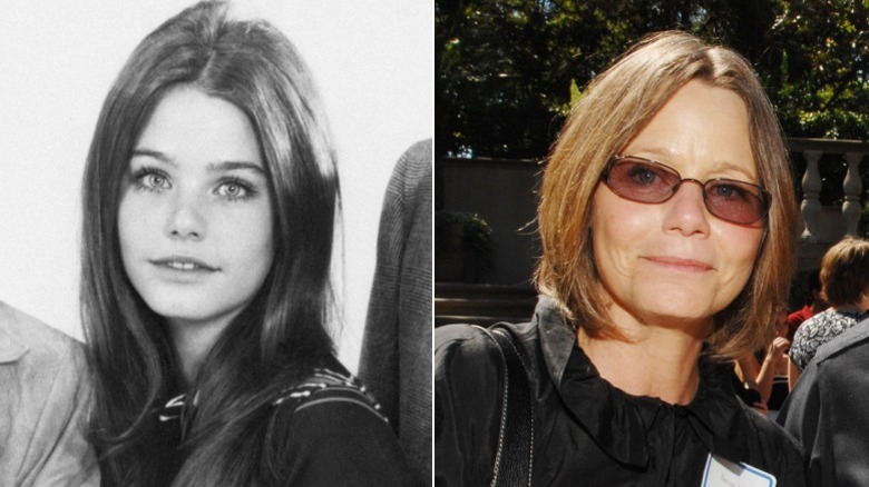 Susan Dey in a promo photo for The Partridge Family, and at a charity event in L.A.