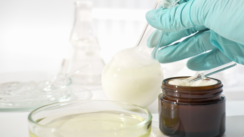 Chemist formulating fermented skincare