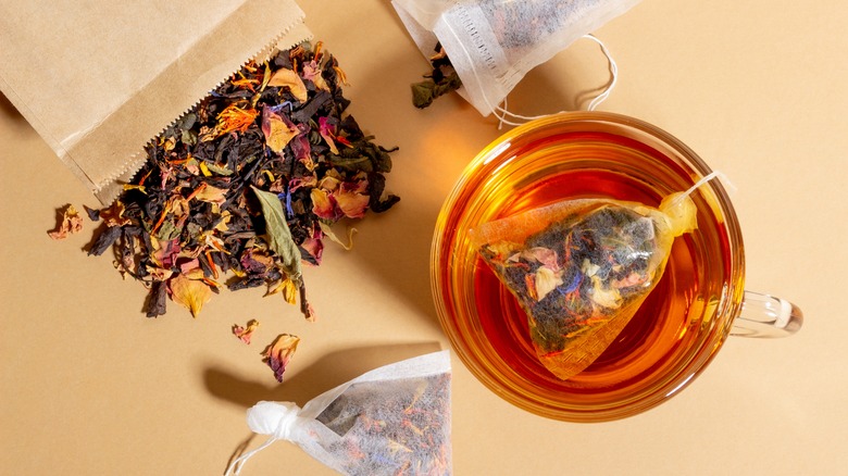 Steeping herbal tea bags