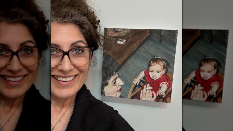 Lisa Edelstein poses in front of a piece of art in June 2025