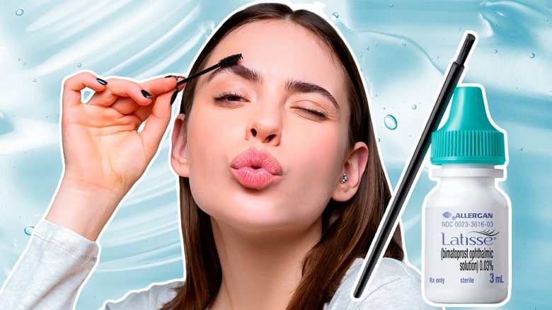 woman grooming eyebrows with Latisse