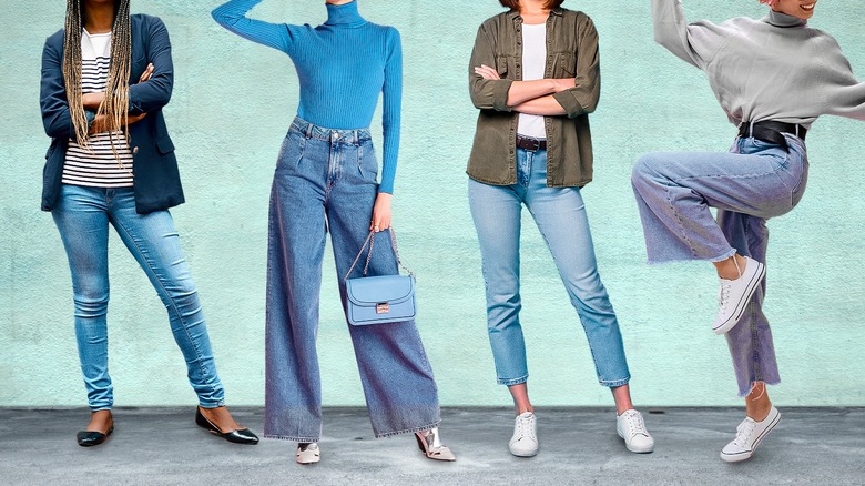 Women wearing different jeans