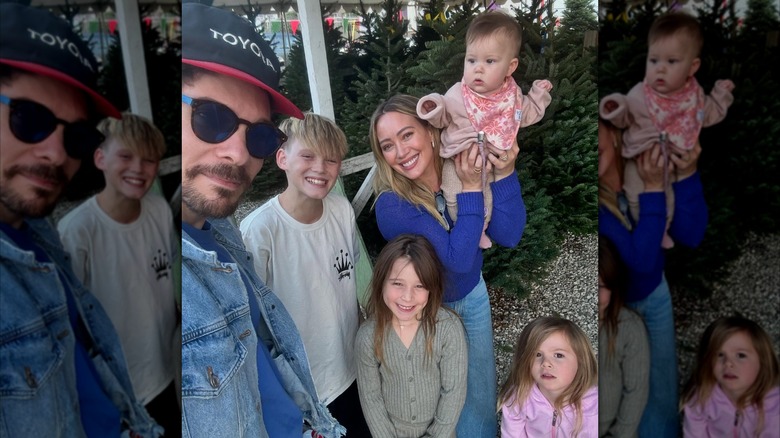 Hilary Duff smiling with her four kids and husband Matthew Koma