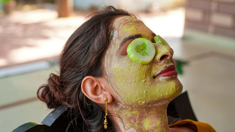 Woman with a face mask