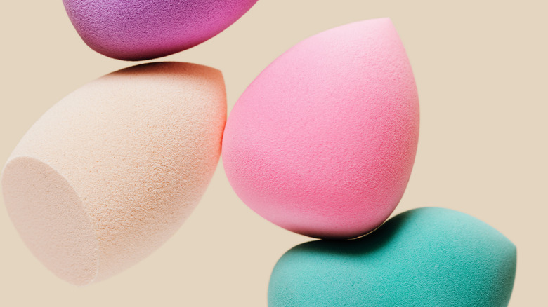 close up of colorful makeup sponges