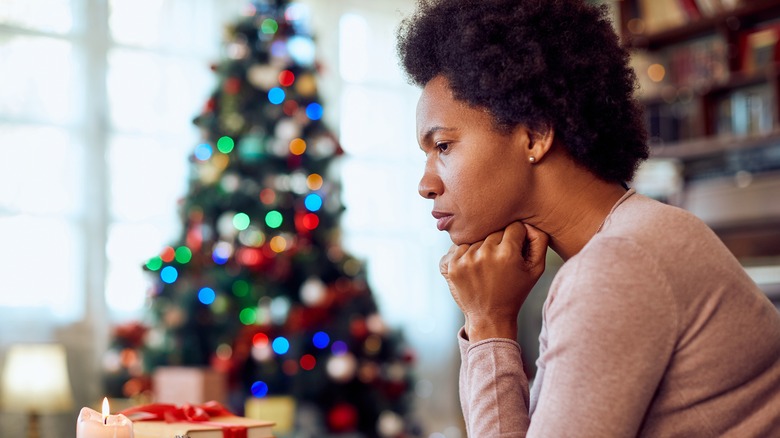 African American woman stressed at Christmas