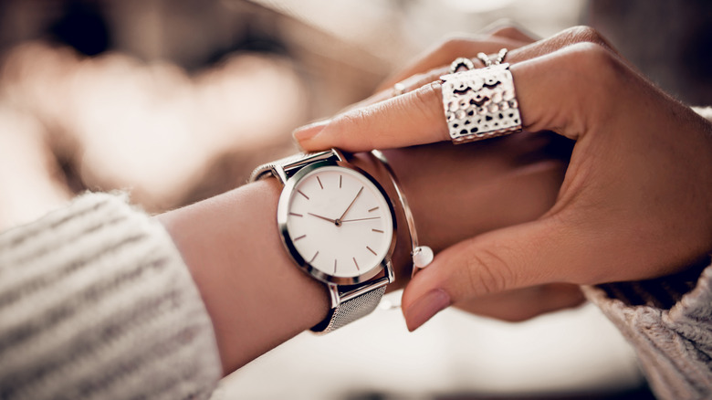 Watch on model's wrist