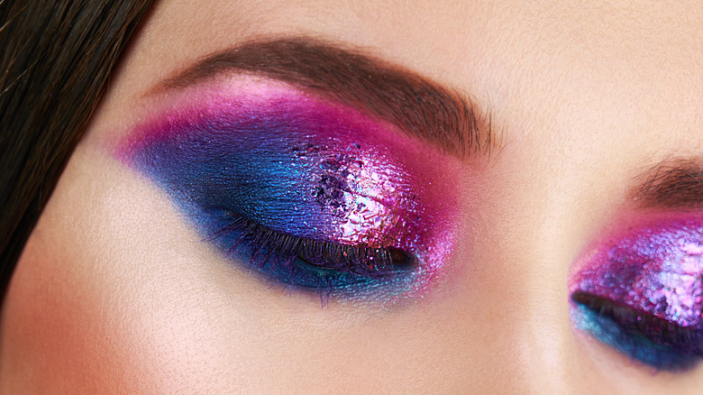 Blue and violet chrome eye makeup