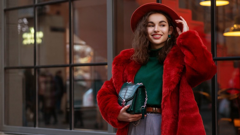 Woman in faux fur coat