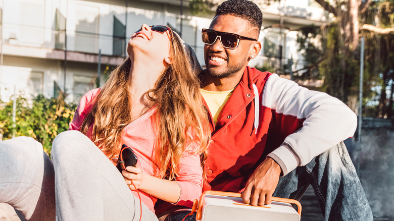 woman and man on bench