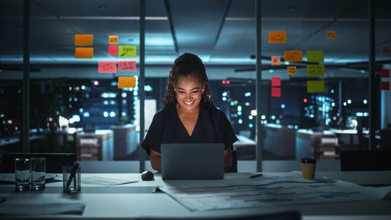 woman working at night