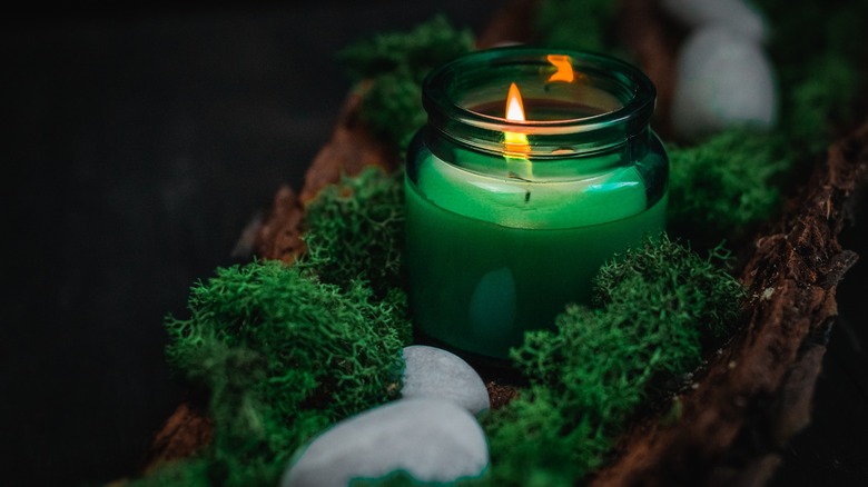 Candles in jar with moss