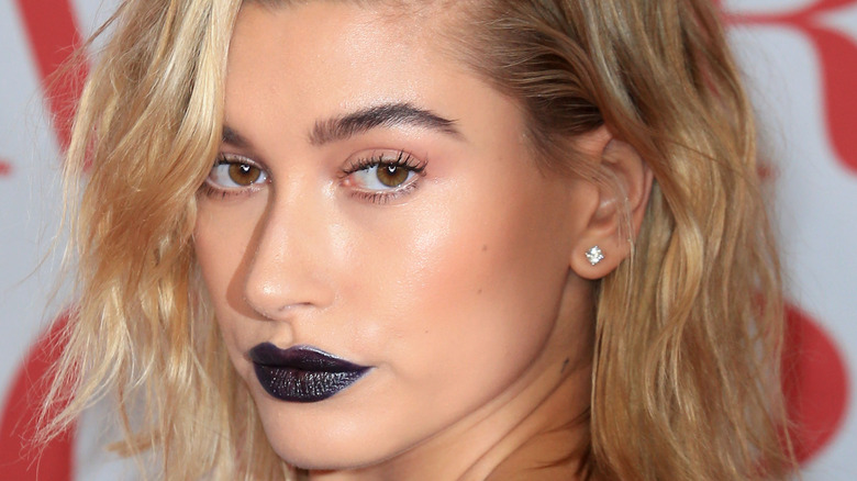 Hailey Bieber in black lipstick