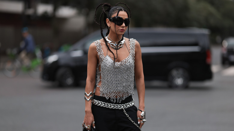 silver chain mail futuristic fashion