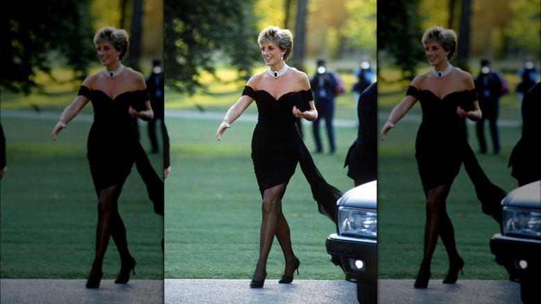 Princess Diana wearing her "revenge dress" to a Vanity Fair party.