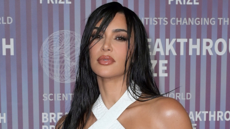 Kim Kardashian posing with shiny hair