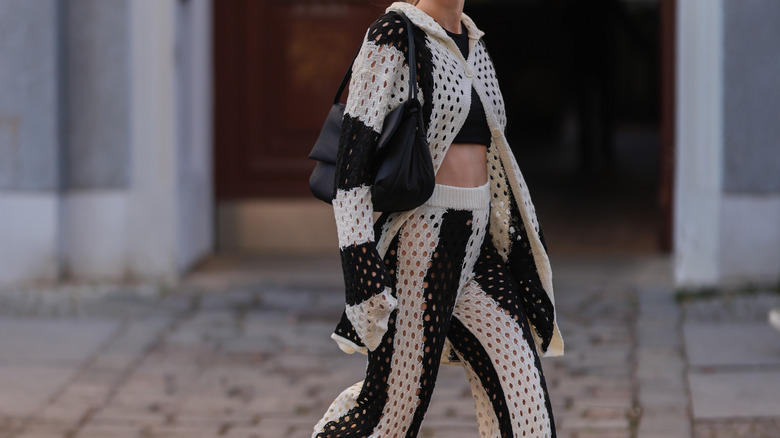 black and white crochet outfit
