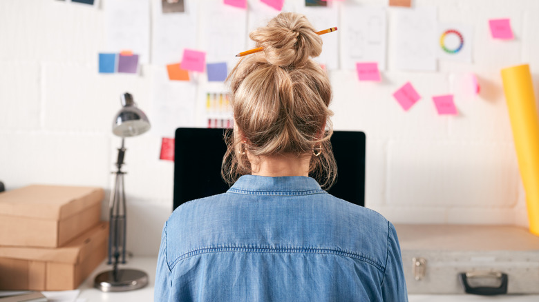 top hair bun with pencil