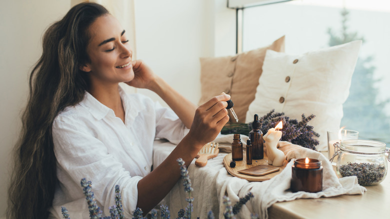 woman with lavender oil