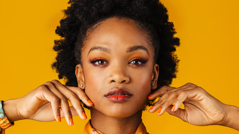 woman wearing red lipstick