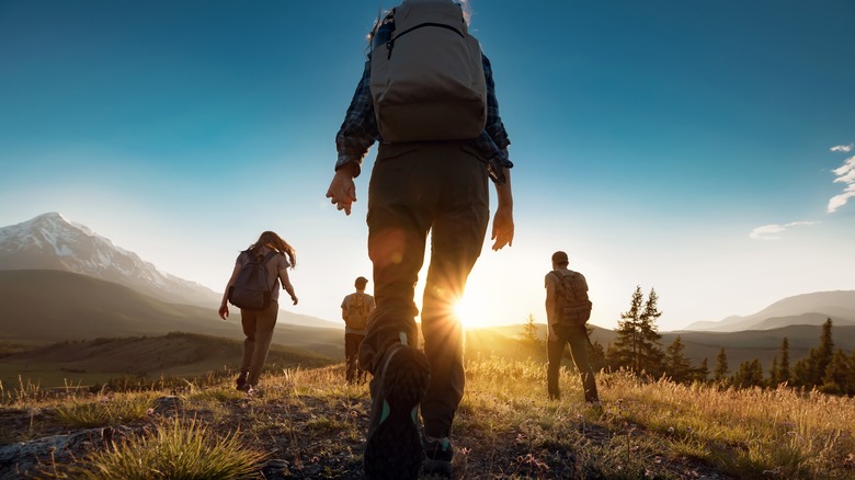 People hiking trail together