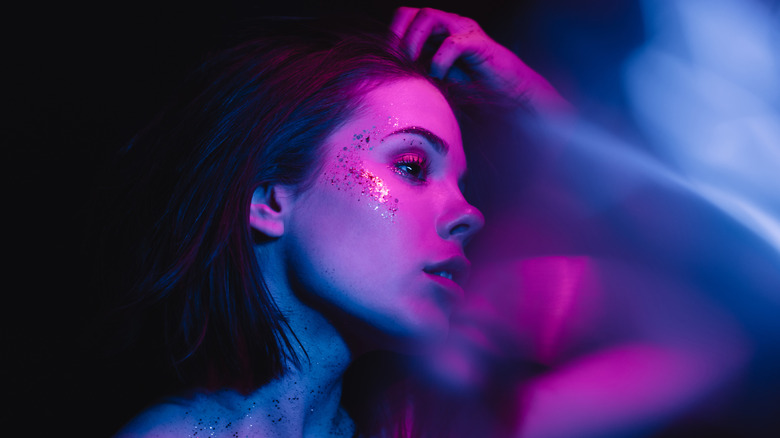 Sparkly makeup purple lighting